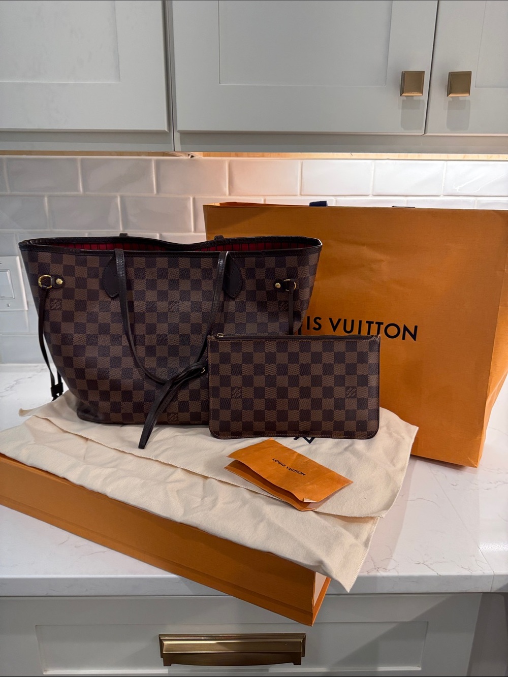 Louis Vuitton Brown Neverfull MM Tote with Removable Pouch